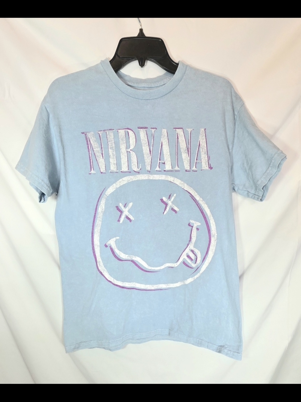 Nirvana Smiley Face Graphic Festival T-Shirt Light Blue Size M Rock & Pop Music
